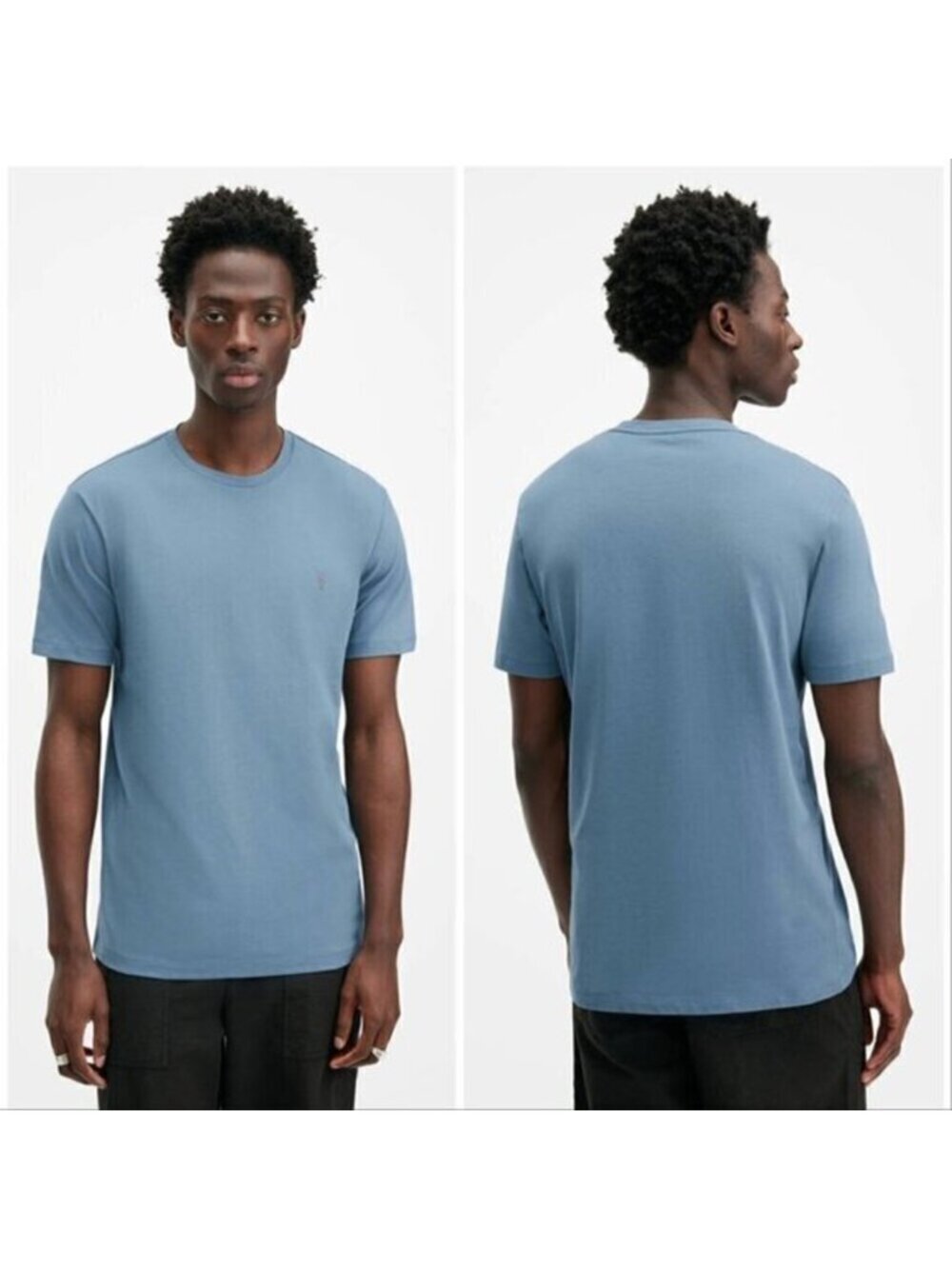 AllSaints Areo Blue Brace Brushed Cotton Crew Neck T-Shirt